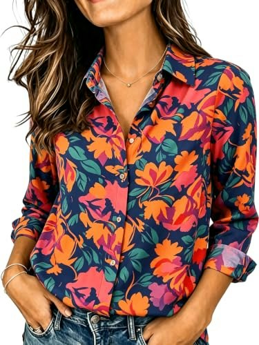 Women's Oversized Button Down Blouse: $14.56