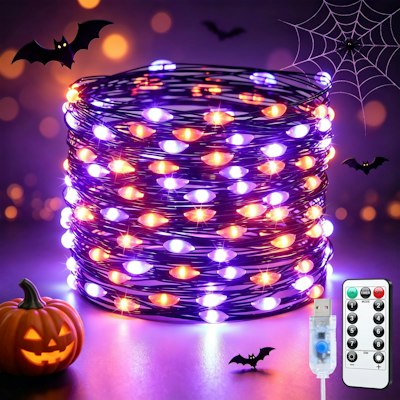 100 LED Orange & Purple Fairy Lights for $4 + free shipping w/ Prime