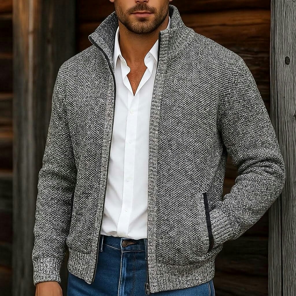 Mens' Fleece Ribbed Knit Zip-Up Sweater Cardigan: 2 for $19