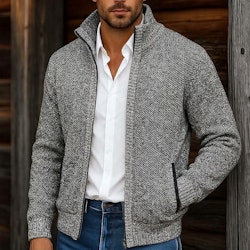Mens' Fleece Ribbed Knit Zip-Up Sweater Cardigan for 2 for $19 + $18 shipping