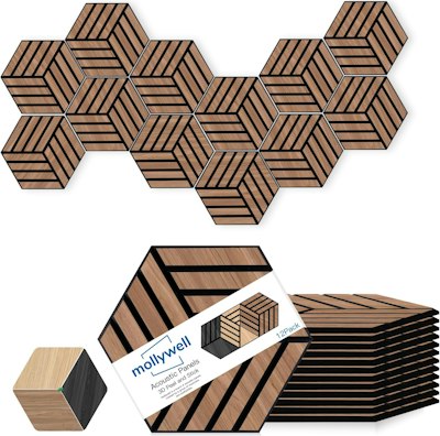 Mollywell Hexagon Acoustic 14" x 12" Wall Panels 12-Pack for $19 + free shipping w/ Prime