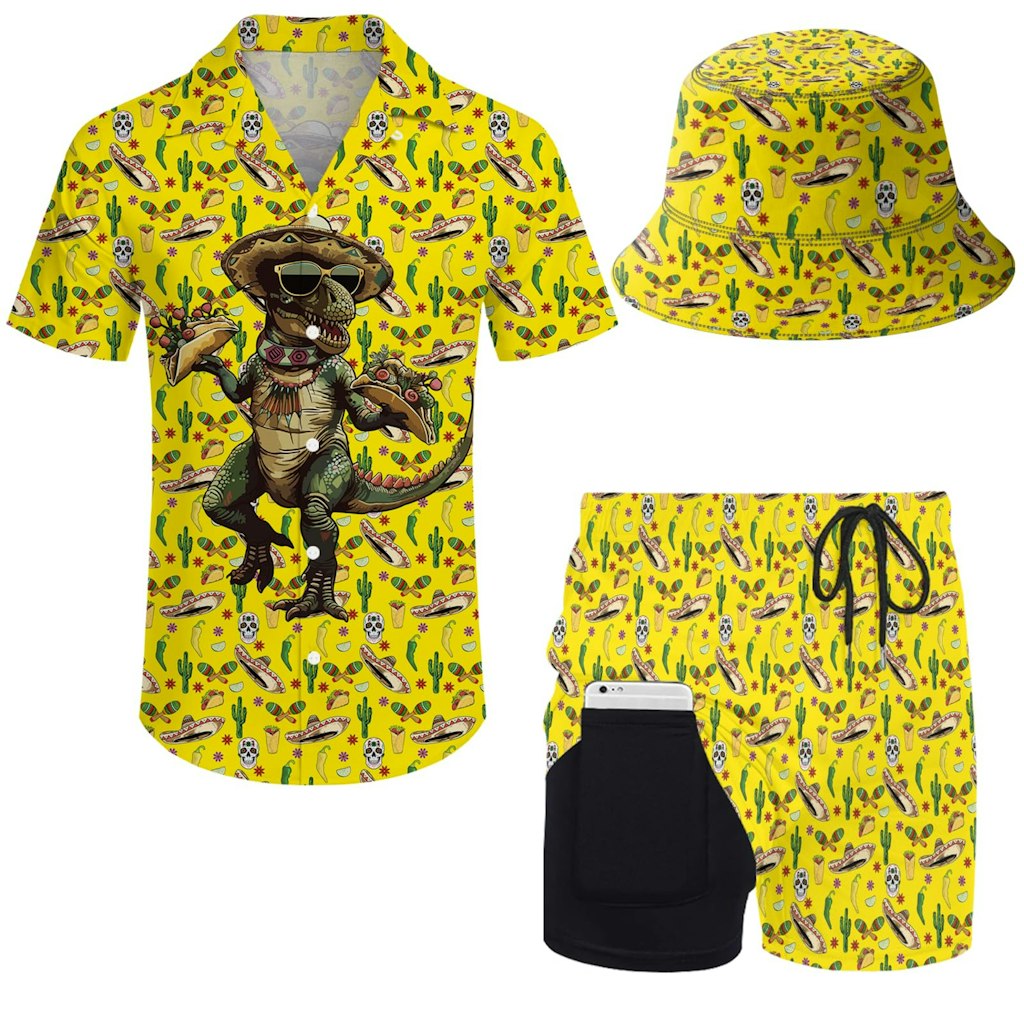 Men's Dinosaur Taco Hawaiian 2-Piece Outfit Set: $20