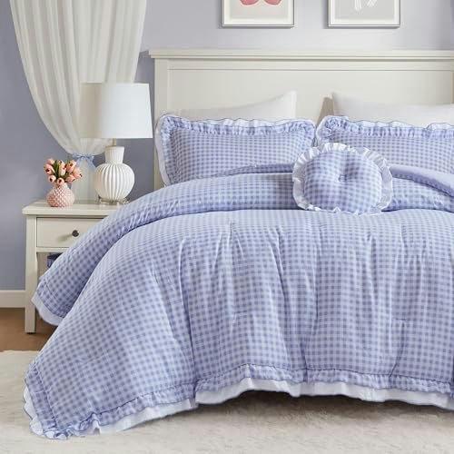 Intelligent Design Gingham Ruffled Queen Comforter 4-Piece Set: $50.09