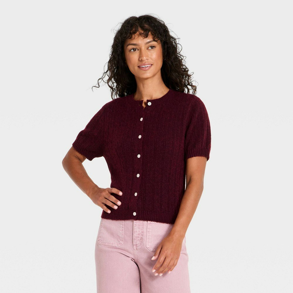 Women's Universal Thread Short Sleeve Pointelle Cardigan: $28