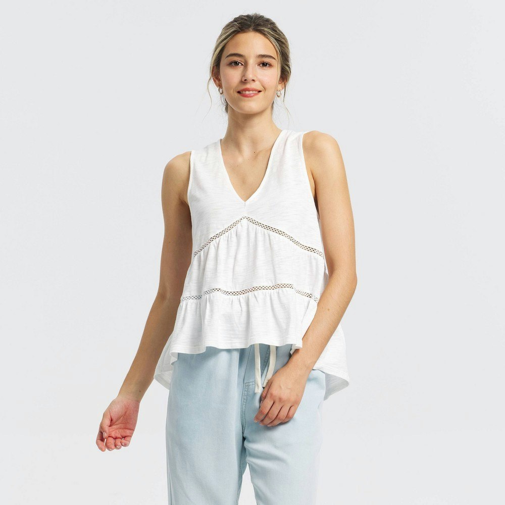 Universal Thread Women's V-Neck Tiered Lace Trim Peplum Tank Top: $20 Universal Thread Women's V-Neck Tiered Lace Trim Peplum Tank Top: $20