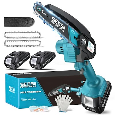 Seesii Mini Chainsaw Cordless 6" Handheld Chain Saw w/ 2 Batteries for $33 + free shipping w/ Prime