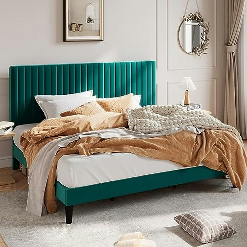Sha Cerlin King Upholstered Platform Bed Frame: $234