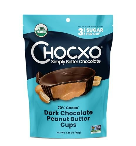 Chocxo 70% Organic Dark Chocolate Peanut Butter Cups 3.45-oz.: $7.74
