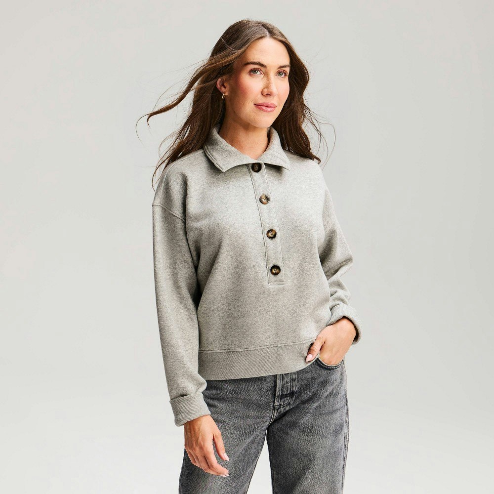 Women's Long Sleeve Button-Front Sweatshirt: $35