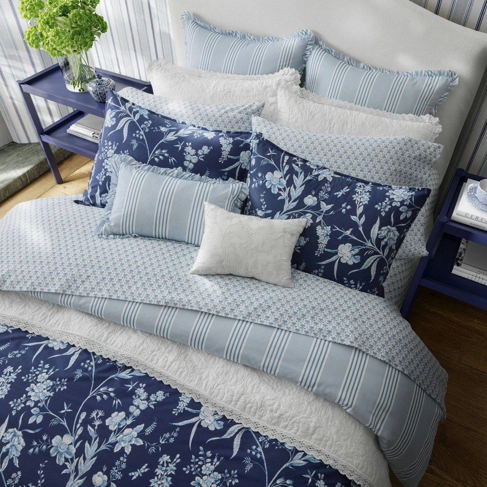 Laura Ashley Branch Toile 5-Piece Cotton Twin Duvet Cover Set: $119.99