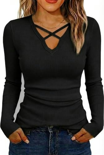 Elaraise Women's Long Sleeve V-Neck Criss Cross Tunic: $12.74 Elaraise Women's Long Sleeve V-Neck Criss Cross Tunic: $12.74