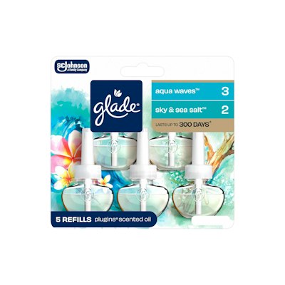 Glade PlugIns Aqua Waves & Sky & Sea Salt Air Freshener Refills 5-Pack for $11 + free shipping w/ Prime