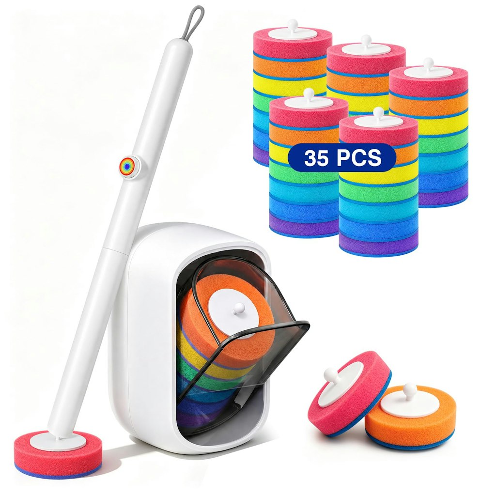 Disposable Toilet Brush Set w/ 7 Color-Coded Handles & 35 Refill Heads: $9.79