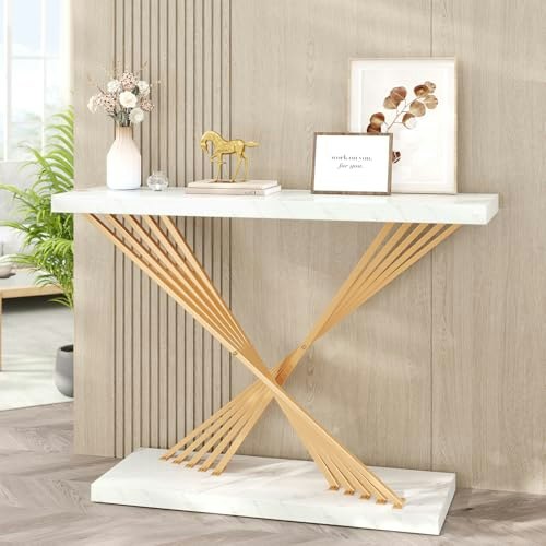 Uniquite 39.4-Inch Gold and Faux Marble Console Table: $82.99 Uniquite 39.4-Inch Gold and Faux Marble Console Table: $82.99