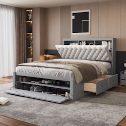 Euroco Wood Queen Platform Bed w/ Storage for $378 + free shipping