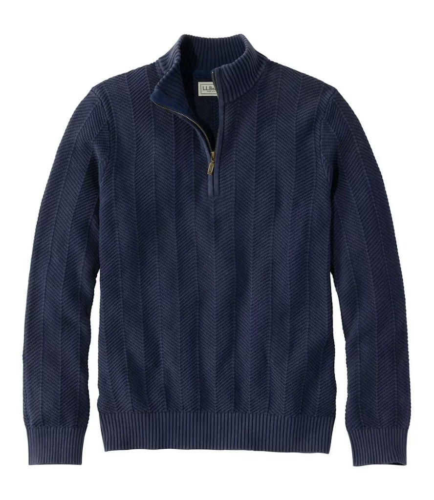 L.L.Bean Men's Sunwashed Textured Cotton Herringbone 1/4 Zip Sweater: $60 L.L.Bean Men's Sunwashed Textured Cotton Herringbone 1/4 Zip Sweater: $60