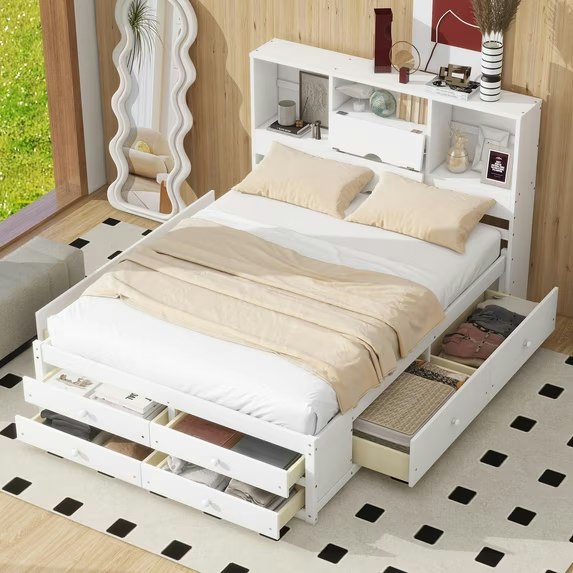 Euroco Wood Queen Platform Bed w/ Storage: $359 Euroco Wood Queen Platform Bed w/ Storage: $359
