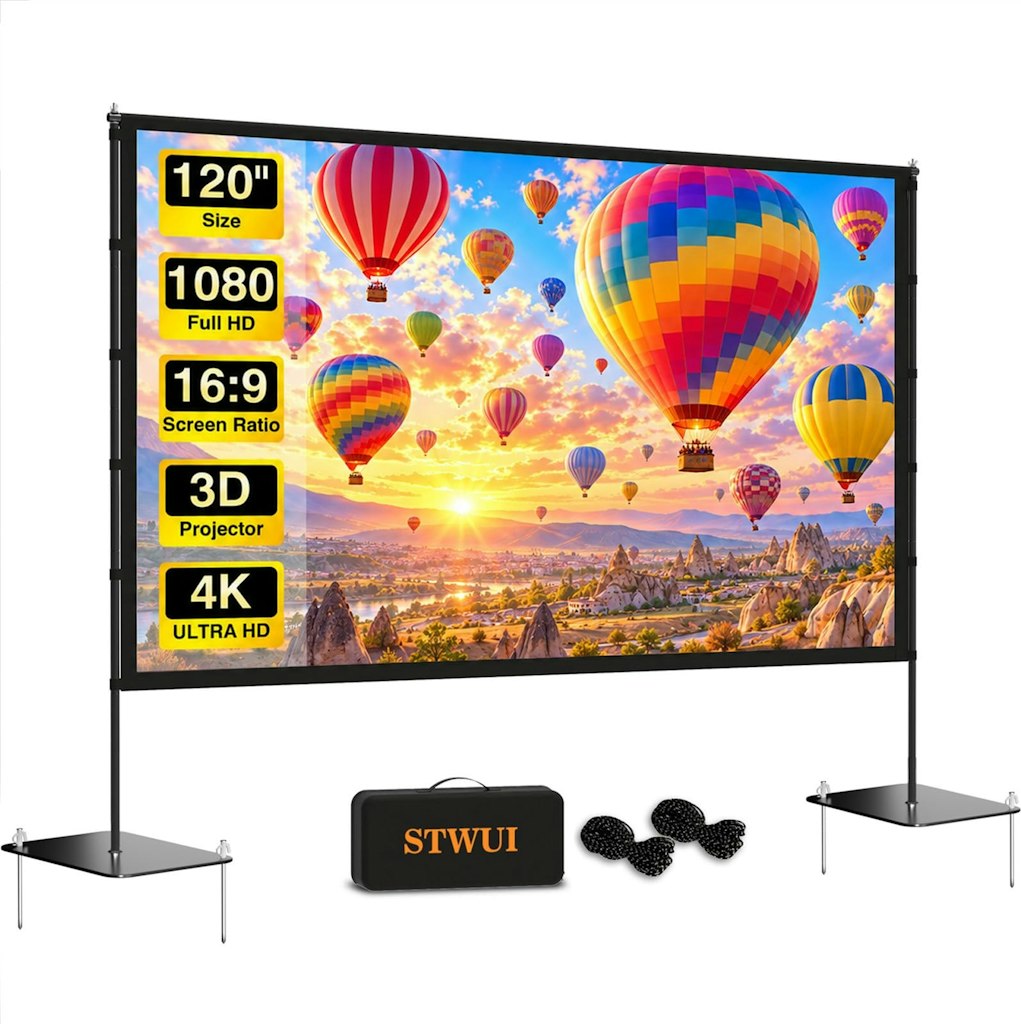 120" Outdoor Projector Screen w/ Stake-Down Stand: $50