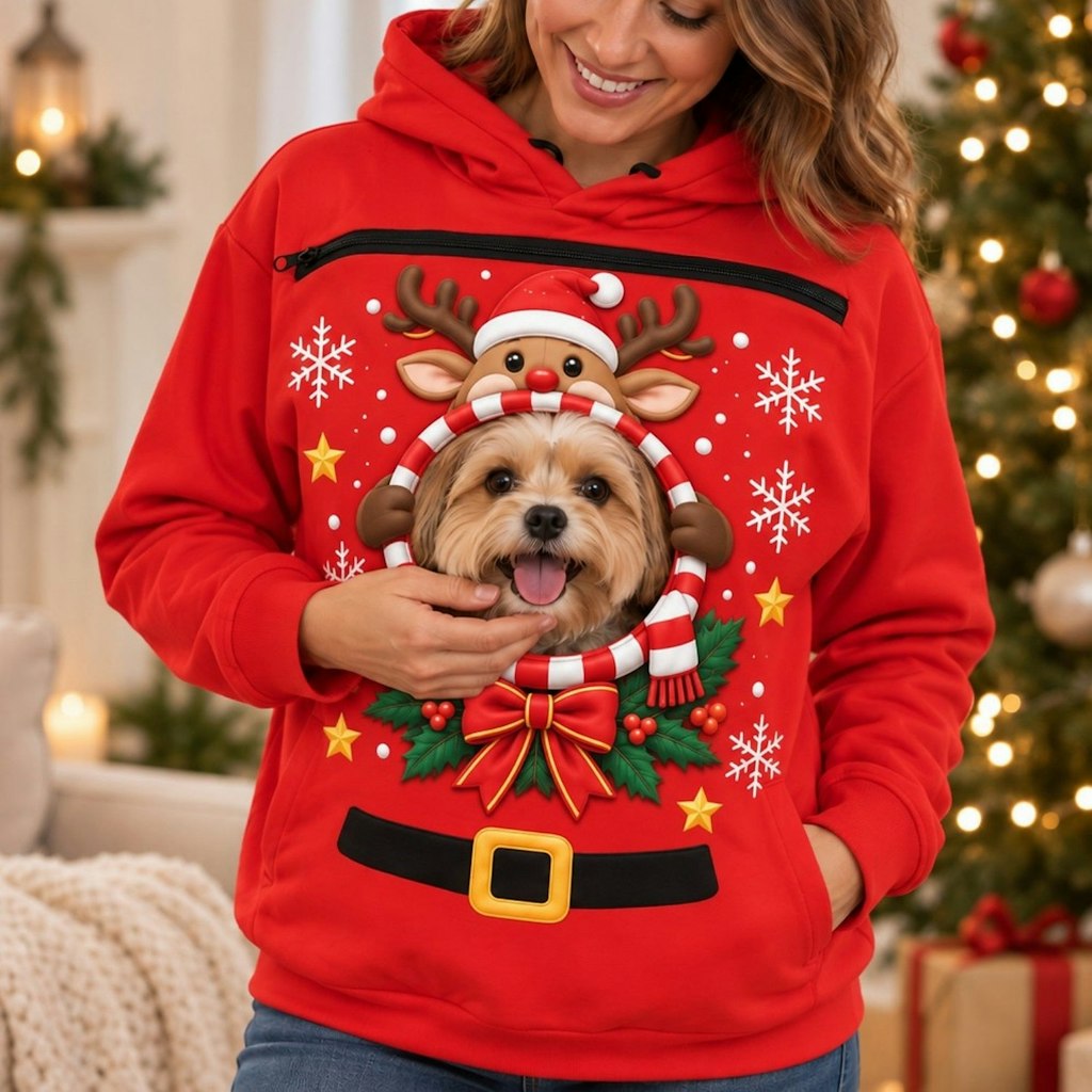 Reindeer Print Pet Carrier Bonding Hoodie: $18