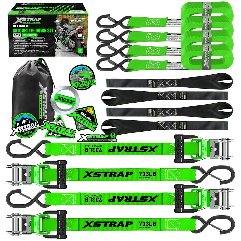 15-Foot Motorcycle Ratchet Tie Down Straps 4-Pack: $14