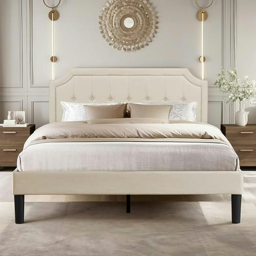 Vecelo Queen Upholstered Platform Bed Frame: $129.14