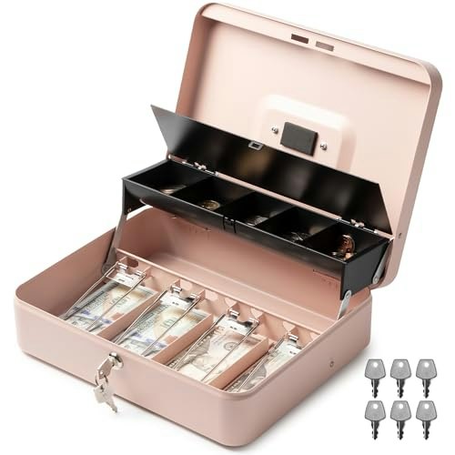 Volcora Large Metal Cash Box with Tray: $35.95 Volcora Large Metal Cash Box with Tray: $35.95