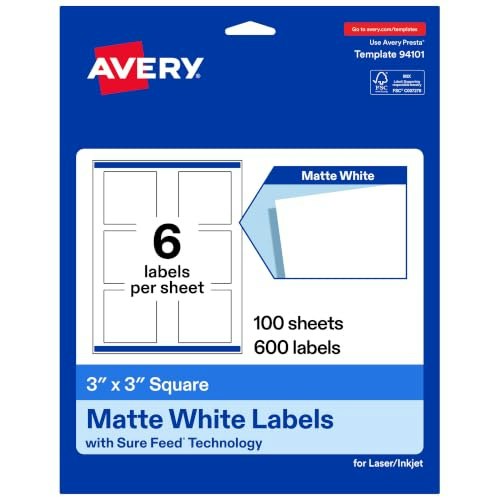 Avery 3" x 3" Matte White Square Labels 600-Pack: $56.99 Avery 3" x 3" Matte White Square Labels 600-Pack: $56.99