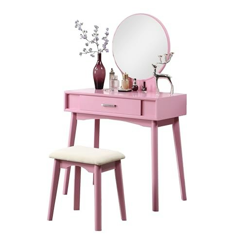 Roundhill Furniture Maly Wood Vanity and Stool Set: $122.34 Roundhill Furniture Maly Wood Vanity and Stool Set: $122.34