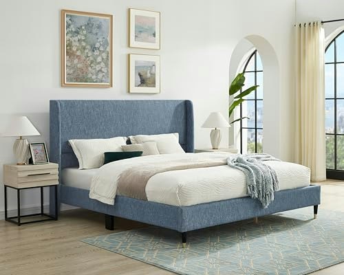 Roundhill Furniture Rozitta Queen Upholstered Wingback Platform Bed: $257.24