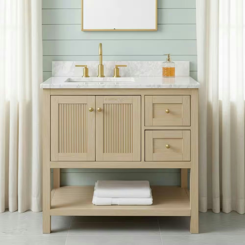 Home Decorators Collection Arcott 37" Single Sink Fluted Natural Wood Bath Vanity w/ Top: $749