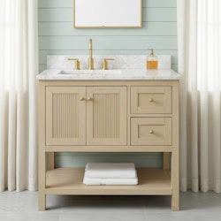 Home Decorators Collection Arcott 37" Single Sink Fluted Natural Wood Bath Vanity w/ Top for $749 + free shipping