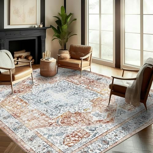 Champlant 9x12 Washable Vintage Floral Area Rug: $126.55