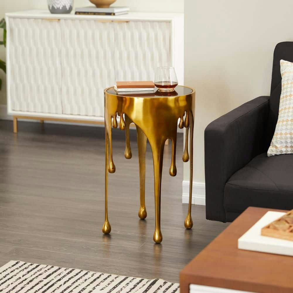 16-inch Gold Drip Round Glass End Table: $174.87 16-inch Gold Drip Round Glass End Table: $174.87