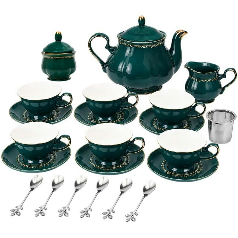 22-Piece Dark Green Porcelain Ceramic Tea Set: $175.99 22-Piece Dark Green Porcelain Ceramic Tea Set: $175.99