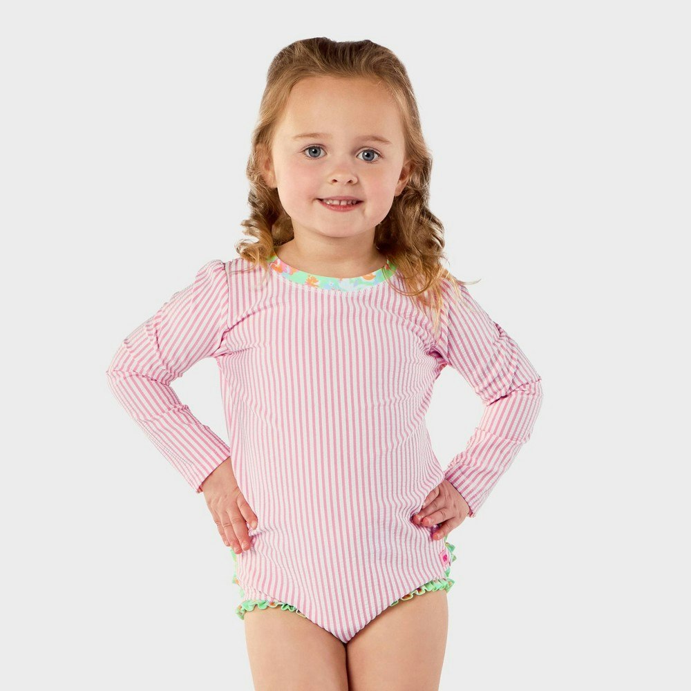 RuffleButts Toddler Girls' Long Sleeve Seersucker One-Piece Rash Guard Swimsuit 2T: $21 RuffleButts Toddler Girls' Long Sleeve Seersucker One-Piece Rash Guard Swimsuit 2T: $21