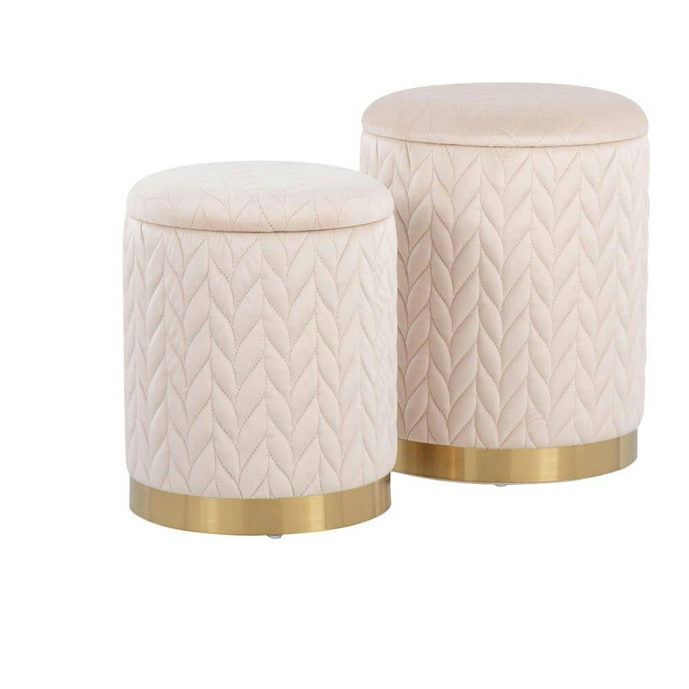 Marla Quilted Velvet and Gold Metal Nesting Ottoman Set: $170 Marla Quilted Velvet and Gold Metal Nesting Ottoman Set: $170
