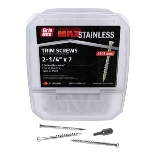 Grip Rite #7 x 2-1/4-Inch 305 Stainless Steel Star Drive Trim Head Screws 5-lb. Pack: $59.98 Grip Rite #7 x 2-1/4-Inch 305 Stainless Steel Star Drive Trim Head Screws 5-lb. Pack: $59.98