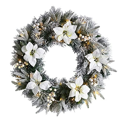 Nearly Natural 24-inch Flocked Poinsettia and Pine Artificial Christmas Wreath: $42.99 Nearly Natural 24-inch Flocked Poinsettia and Pine Artificial Christmas Wreath: $42.99