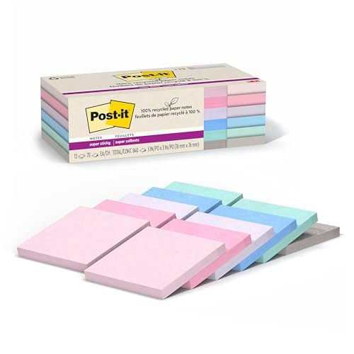 Post-it 3x3-Inch 100% Recycled Super Sticky Notes 12-Pack: $11.73