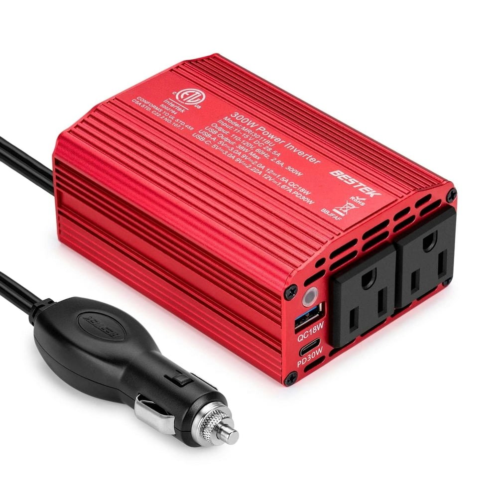 Bestek 300W DC 12V to 110V AC Power Inverter: $28.99