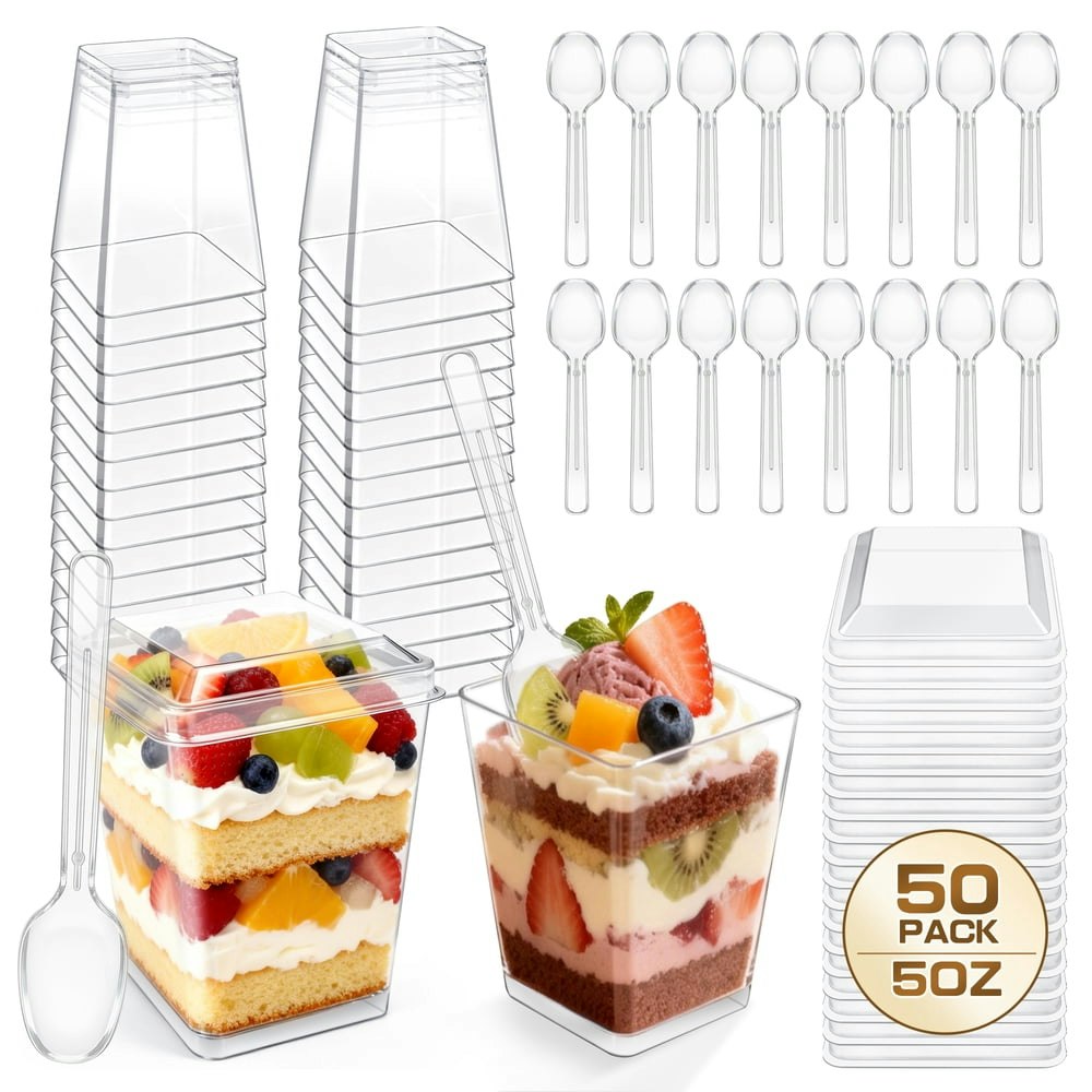 Busatia 5oz Plastic Dessert Cups with Lids and Spoons 50-Pack: $13.49 Busatia 5oz Plastic Dessert Cups with Lids and Spoons 50-Pack: $13.49