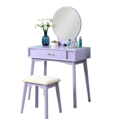 Roundhill Furniture Maly Wood Vanity and Stool Set: $127.40 Roundhill Furniture Maly Wood Vanity and Stool Set: $127.40
