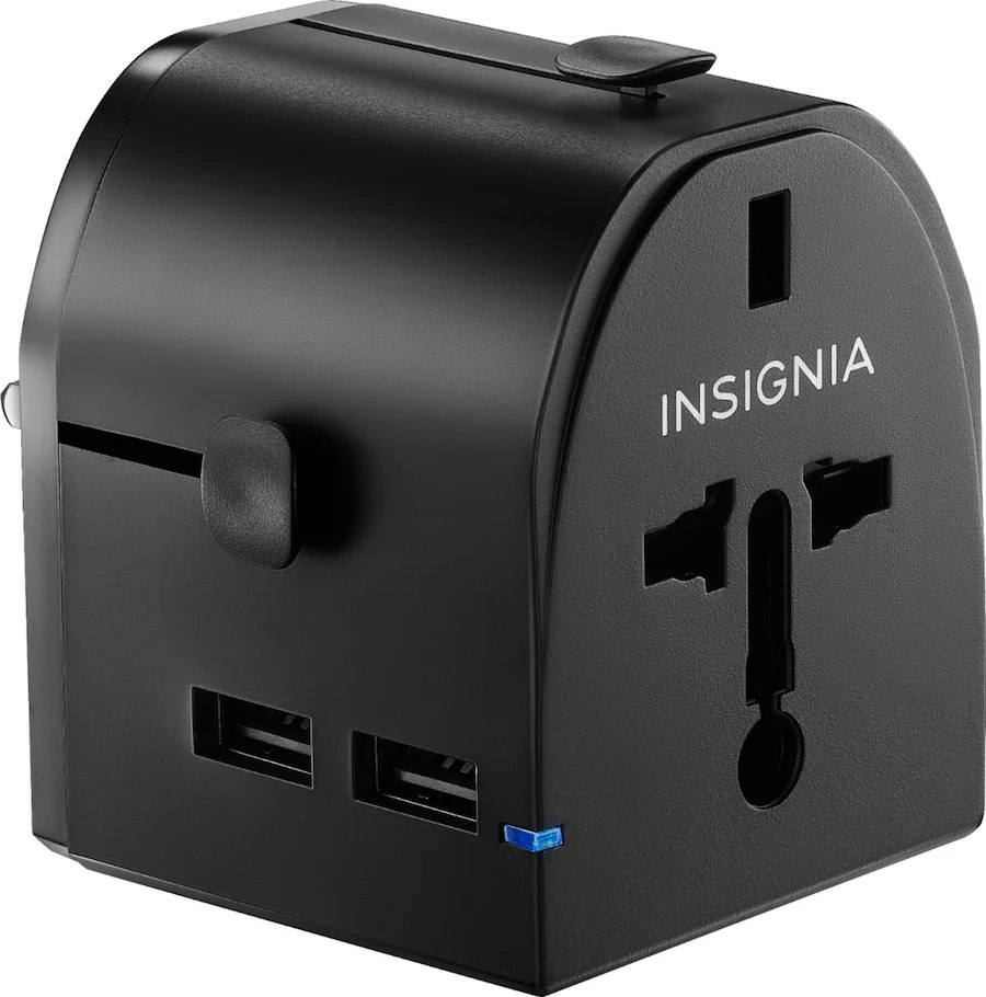 Insignia All-in-One Travel Adapter w/ 2 USB Ports: $4.99