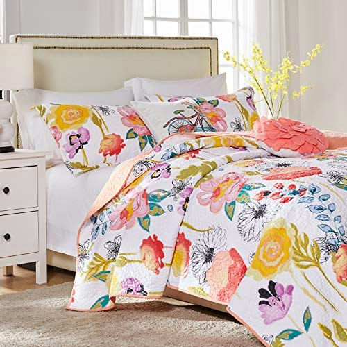 Greenland Home Watercolor Dream Cotton Floral Quilt Set 4-Piece Twin/XL: $108.82