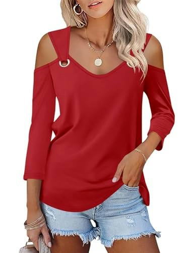 Minetom Women's V-Neck 3/4 Sleeve Cold Shoulder Top: $14.23 Minetom Women's V-Neck 3/4 Sleeve Cold Shoulder Top: $14.23