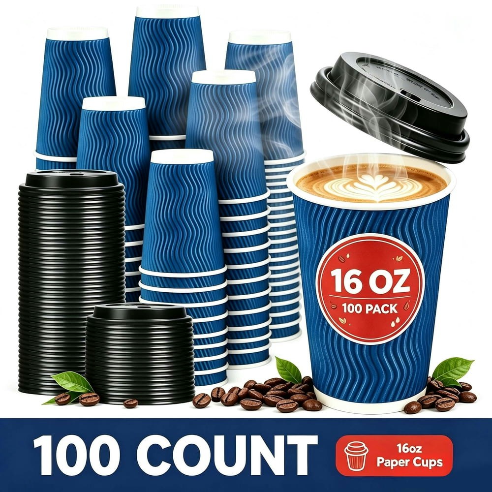 BYSNOW 16-oz. Disposable Paper Coffee Cups with Lids 100-Pack: $28.99 BYSNOW 16-oz. Disposable Paper Coffee Cups with Lids 100-Pack: $28.99