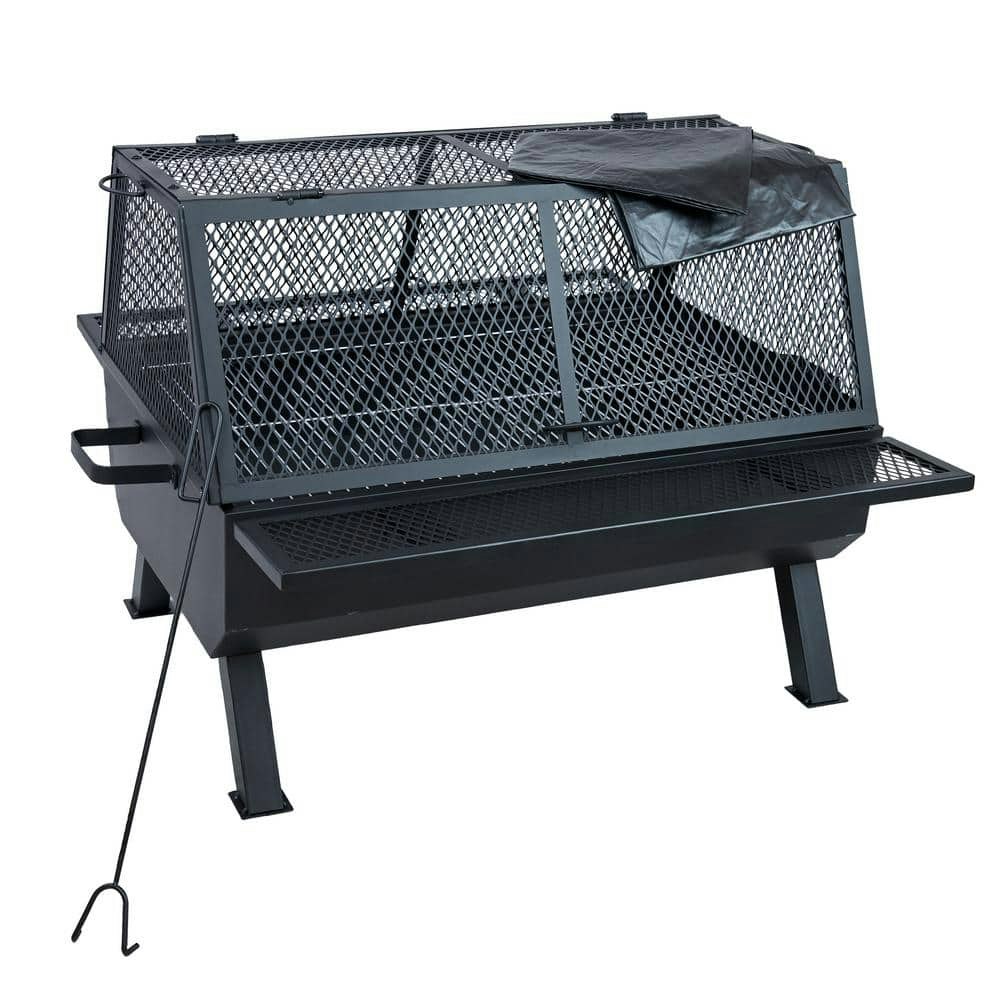 Steel Grilling Fire Pit with Cooking Grate and Spark Screen: $199 Steel Grilling Fire Pit with Cooking Grate and Spark Screen: $199