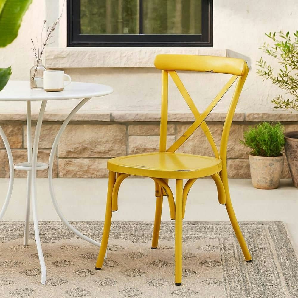 Yellow Water-Resistant Metal Farmhouse Outdoor Dining Chair 2-Pack: $232.12 Yellow Water-Resistant Metal Farmhouse Outdoor Dining Chair 2-Pack: $232.12