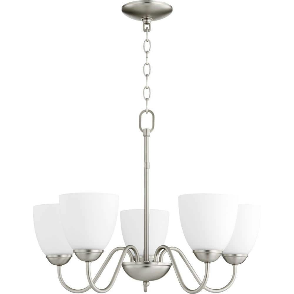 5-Light Satin Nickel Chandelier with Opal Glass: $113.05