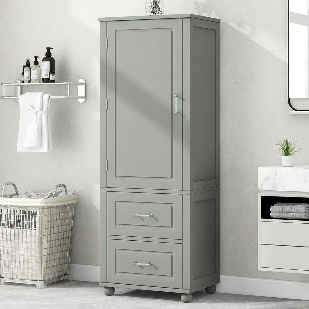 23" W x 16" D x 61" H MDF Linen Cabinet with 2 Drawers and Adjustable Shelf: $268.99